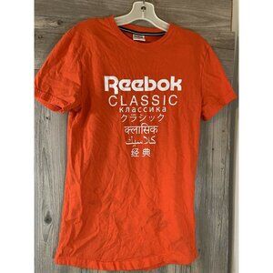 Reebok Classic World Languages Script Orange Short Sleeve T-Shirt - Size S